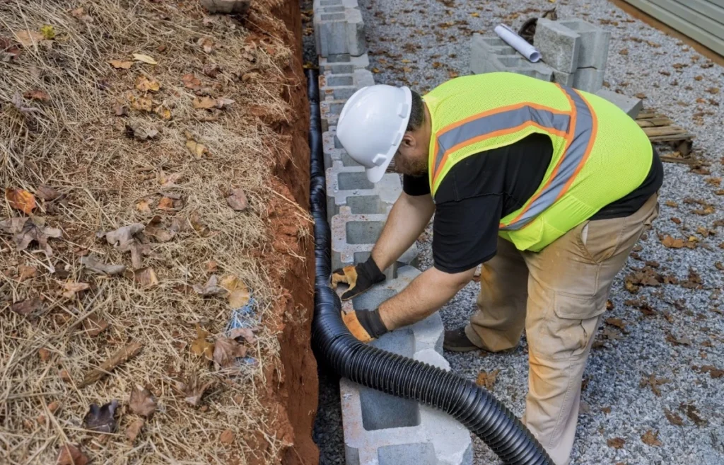 Professional technician inspecting a drainage system to detect early signs of blockage and drainage disruption before major plumbing issues develop.